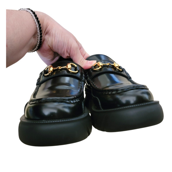 Gucci Black Horsebit Magnum Leather Lug Sole Loafer 9 39 656869 - Picture 6 of 15